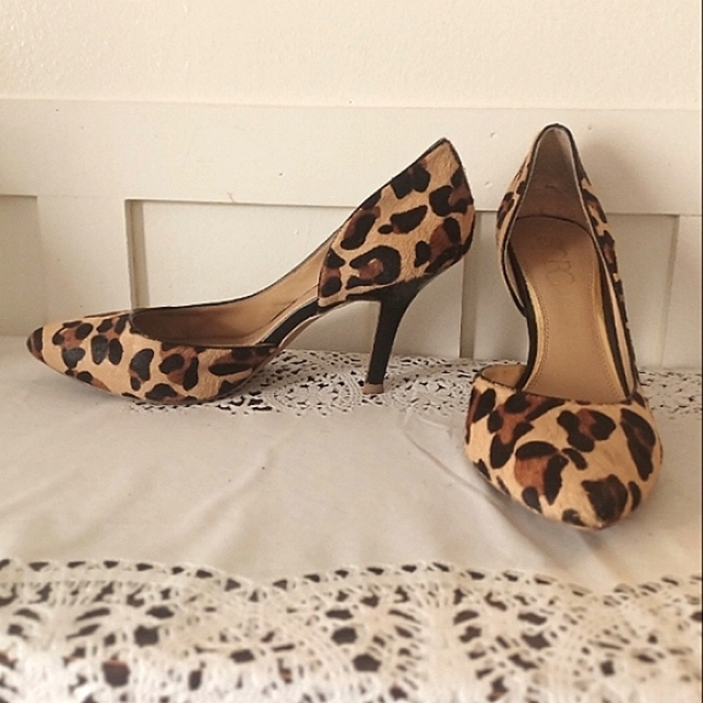BCBG Calf Hair Leopard Print 4" Heels Shoes Pumps Brown Tan sz 11B